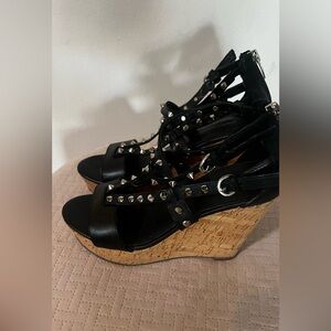 Marc Fisher Black Studded Cork Wedge Sandals